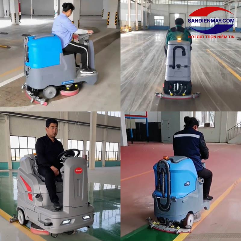 Bấm nút khởi động và bắt đầu công việc vệ sinh sàn nhà